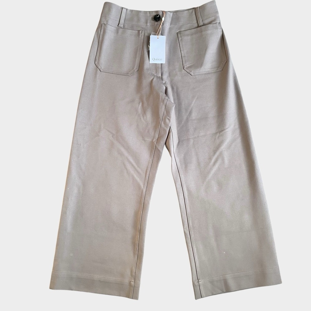 Quince Ultra-Stretch Ponte Cropped Wide Leg Pant Size 10 Taupe Pockets Comfort